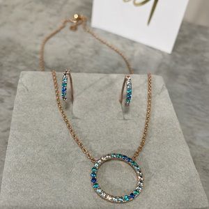 Viva La Gioia Milano, 1KT Rose gold, blue topaz, necklace & fish hook earrings